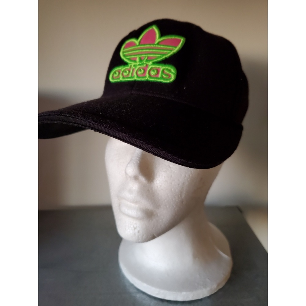 Adidas Flex Fitted Hat, Black w/ Neon Logo